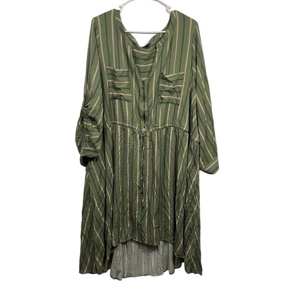 Torrid Plus Size Olive Striped Midi Dresss - Picture 1 of 5